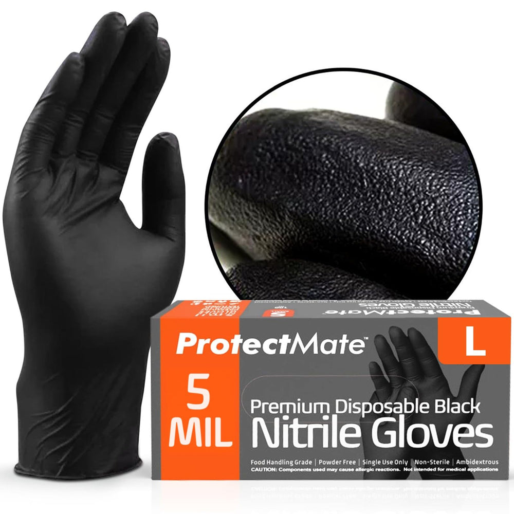 Protectmate caja frontal de 100 guantes negros, presentación profesional