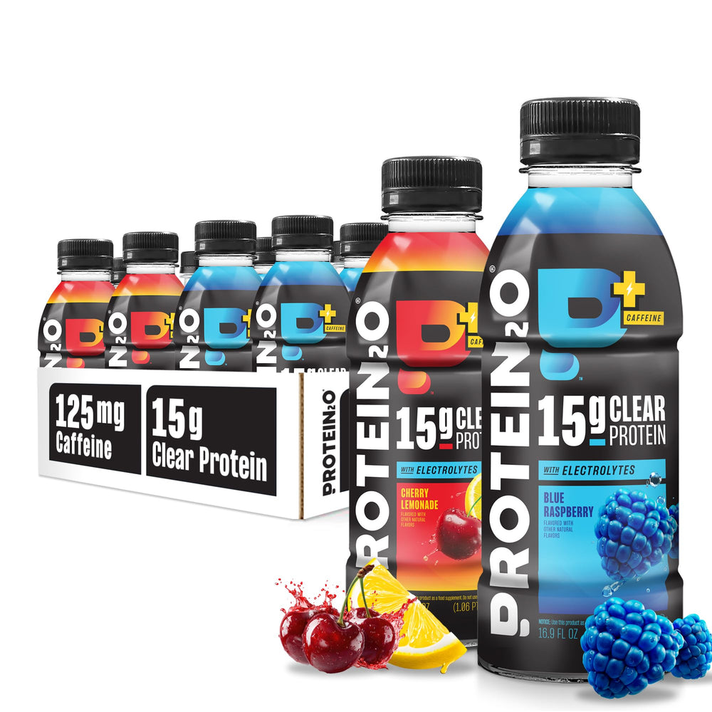 Protein2o botella al frente mostrando etiqueta y sabor, beneficio hidratación práctica