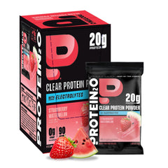 Protein2o frente del empaque mostrando sabor fresa sandía y beneficios