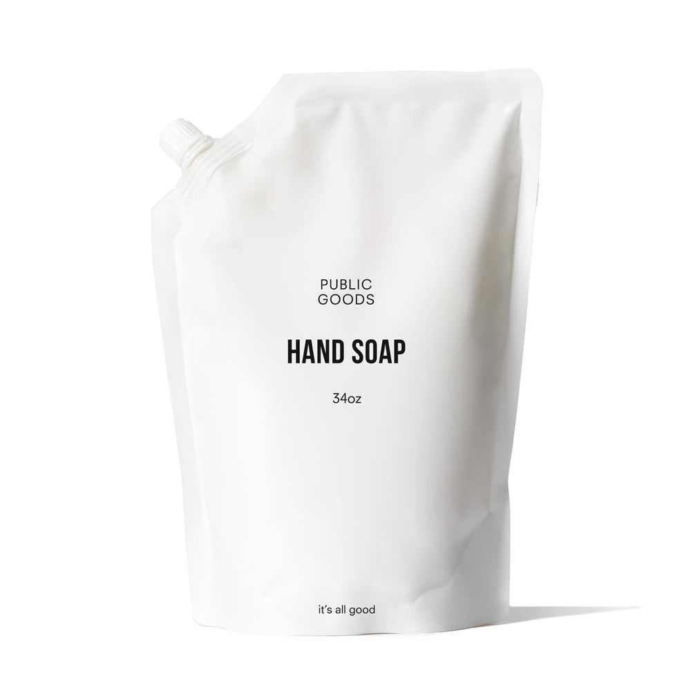 Public Goods recarga frontal 34 oz mostrando envase grande y ahorro