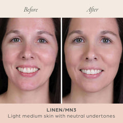 PÜR MINERALS en uso con brocha, aplicación rápida para acabado natural