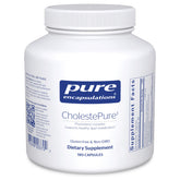 Pure Encapsulations CholestePure frontal mostrando frasco y cápsulas, confianza en la pureza