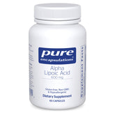 Pure Encapsulations envase frontal de Alpha Lipoic Acid mostrando pureza y dosis