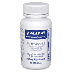 Pure Encapsulations MethylAssist vista frontal, envase claro y beneficios de pureza