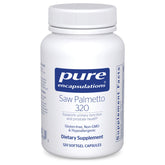 Pure Encapsulations envase frontal de Saw Palmetto 320 mostrando diseño y cantidad