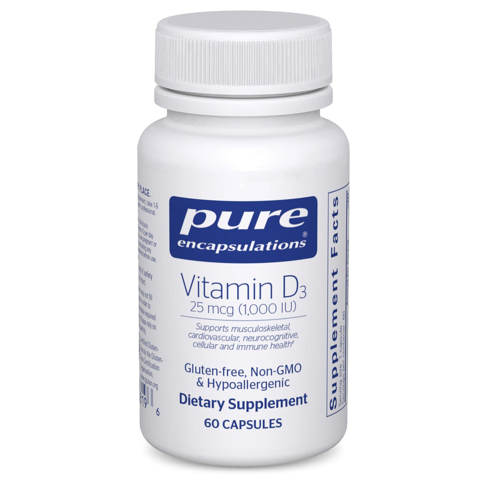 Pure Encapsulations frasco frontal mostrando etiqueta y dosis 1.000 UI