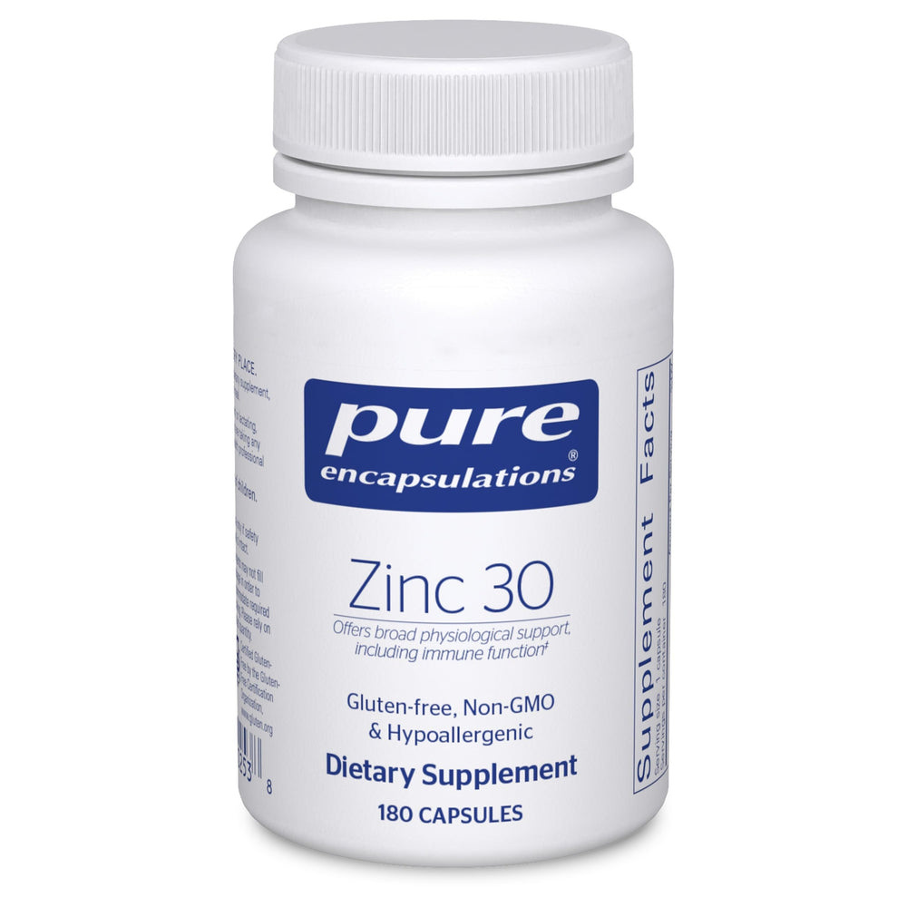 Pure Encapsulations envase frontal claro mostrando 180 cápsulas y beneficio de pureza