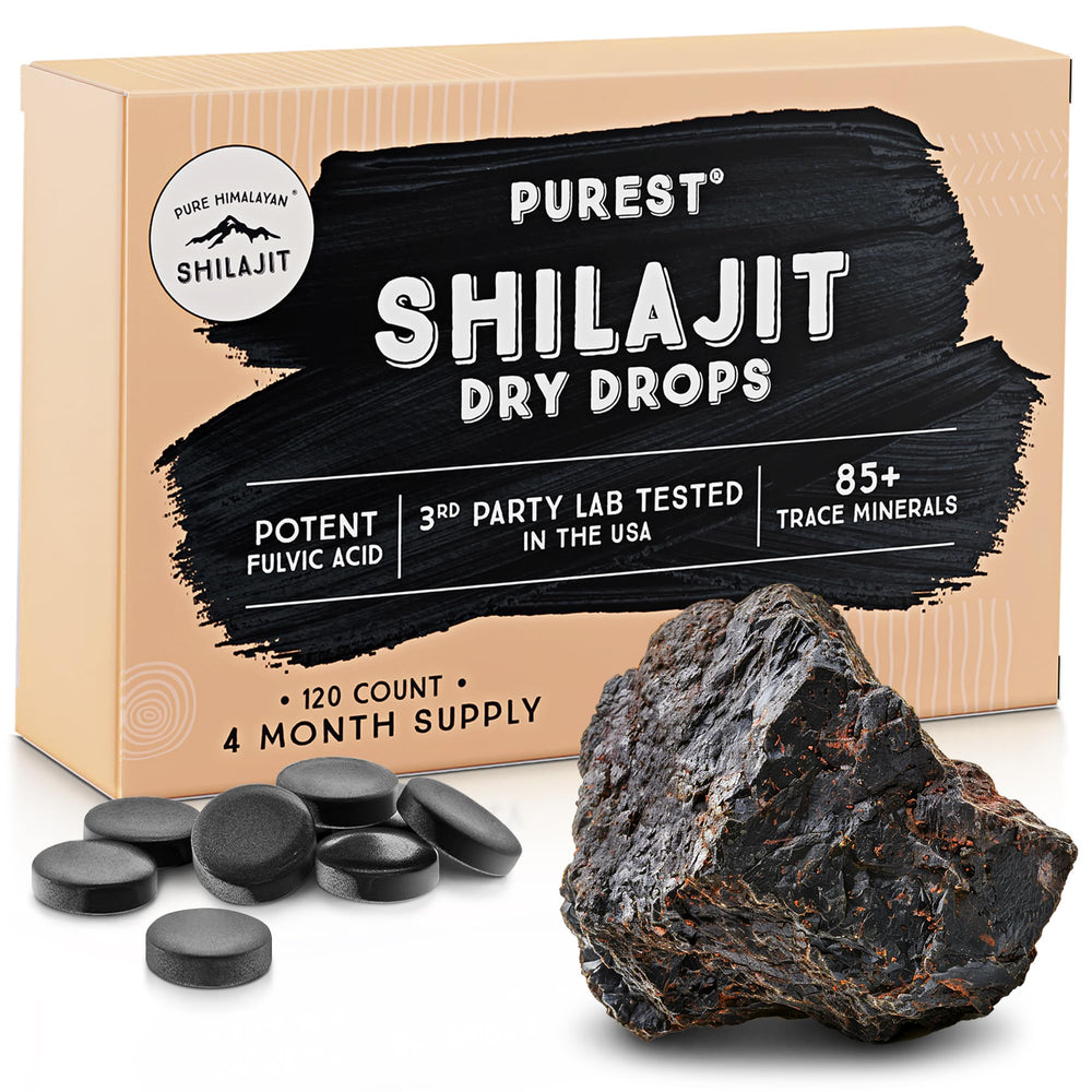 Pure Himalayan Shilajit empaque frontal mostrando sello de pureza y beneficio de conveniencia