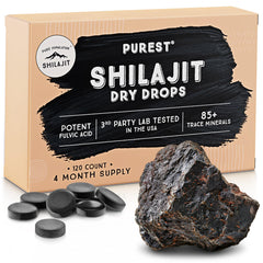 Pure Himalayan Shilajit empaque frontal mostrando sello de pureza y beneficio de conveniencia