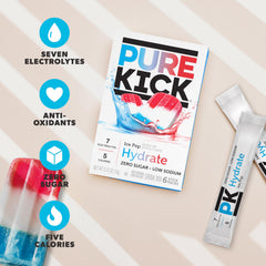 PURE KICK caja abierta con seis sobres alineados, permite ver organización y portabilidad