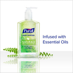 Purell manos usando el dosificador para limpieza rápida