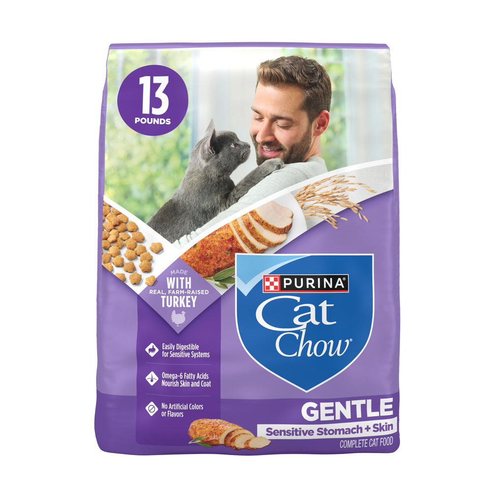 Purina Cat Chow paquete frontal 13 lb mostrando diseño y beneficio digestivo