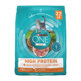Purina ONE frente del empaque mostrando tamaño y beneficio nutricional