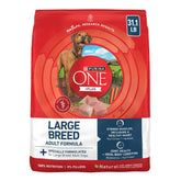 Purina ONE frente del paquete mostrando la fórmula large breed y beneficios