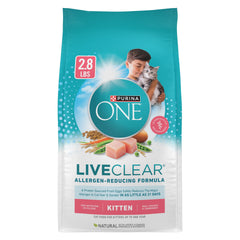 Purina ONE LiveClear frontal del paquete mostrando la marca y beneficios