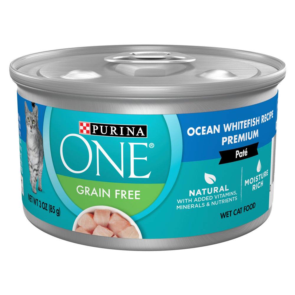 Purina ONE vista frontal de la lata que muestra diseño y beneficio nutricional