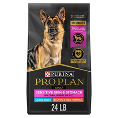 Purina Pro Plan vista frontal del paquete mostrando fórmula para razas grandes y beneficio digestivo