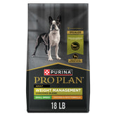 Purina Pro Plan frente del paquete mostrando control de peso y beneficios