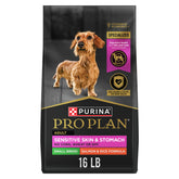 Purina Pro Plan vista frontal del empaque que destaca salmón y fórmula para piel y estómago
