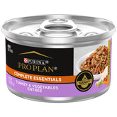 Purina Pro Plan lata frontal mostrando marca y variedad pavo y vegetales, fácil reconocimiento