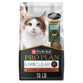 Purina Pro Plan imagen del paquete delantero mostrando la fórmula LiveClear y beneficio de reducción de alérgenos