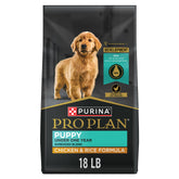 Purina Pro Plan paquete frontal 18 lb mostrando la fórmula nutritiva