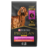 Purina Pro Plan paquete frontal mostrando salmón y arroz, claridad de fórmula
