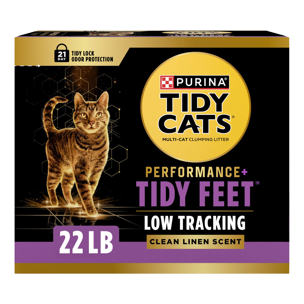 Purina Tidy Cats frente del empaque mostrando 22 lb y aroma Clean Linen