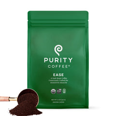 PURITY COFFEE EASE frente del empaque mostrando diseño y sello orgánico
