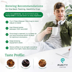 PURITY COFFEE EASE taza servida exhibiendo color y cuerpo equilibrado