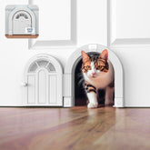 Purrfect Portal Meow Manor frontal en puerta blanca, acceso limpio y elegante