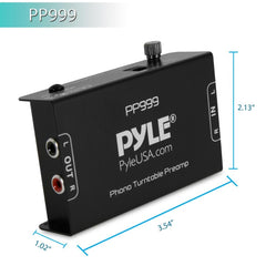 Pyle PP999 vista superior que revela tamaño compacto para colocación cerca del tocadiscos