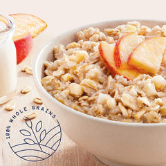 Quaker sobre abierto con textura de avena y mezcla cremosa apreciable