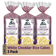 Quaker empaque frontal de tortas de arroz white cheddar mostrando diseño y cantidad