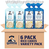 Quaker tortas de arroz pack frontal mostrando los 6 paquetes y conveniencia