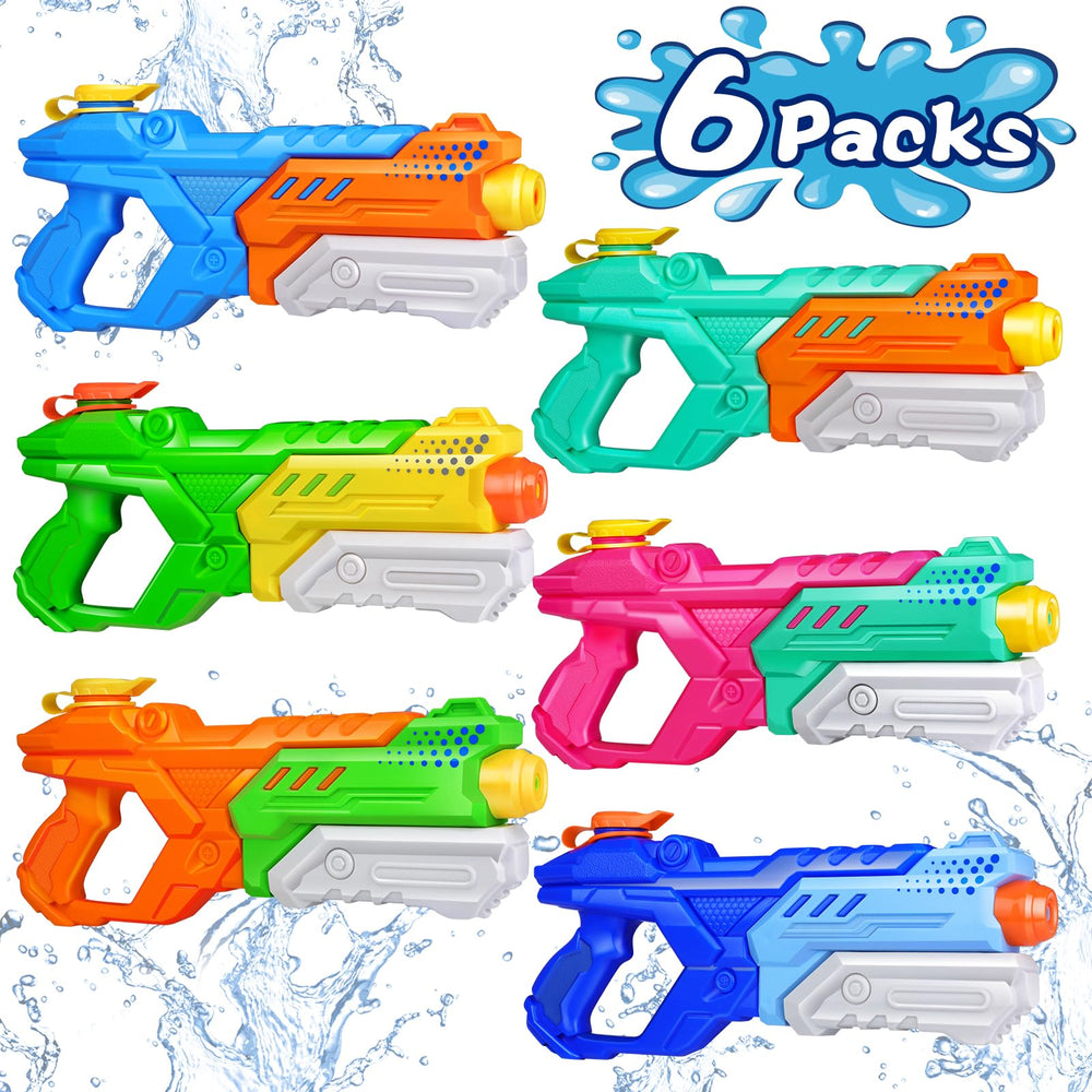 Quanquer vista frontal del pack seis pistolas ideal para fiestas
