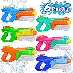Quanquer vista frontal del pack seis pistolas ideal para fiestas