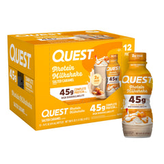 Quest botella frontal caramelo salado mostrando envase y beneficio proteico
