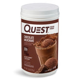 Quest canister front view showing product label and serving count benefit