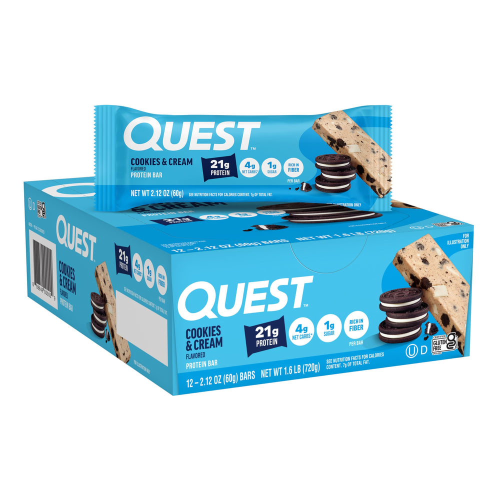 Quest frontal del envase mostrando 12 barras, ideal para stock en casa