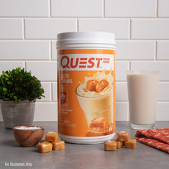 Quest cucharada y envase para comparar porción y control de raciones