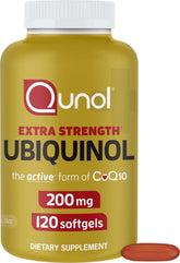 Qunol frasco frontal 200 mg mostrando etique ta y beneficio de energía