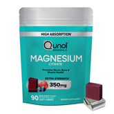 Qunol envase frontal de gomitas magnesio 350mg muestra la presentación clara