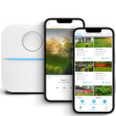 Rachio front panel showing sleek controller and quick run buttons, easy control benefit