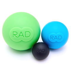RAD pelotas frontales del set mostrando tres colores y portabilidad