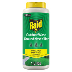 Raid lata frontal mostrando el polvo insecticida y diseño práctico