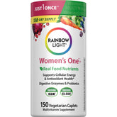 Rainbow Light envase frontal de Women’s One+ mostrando beneficios diarios