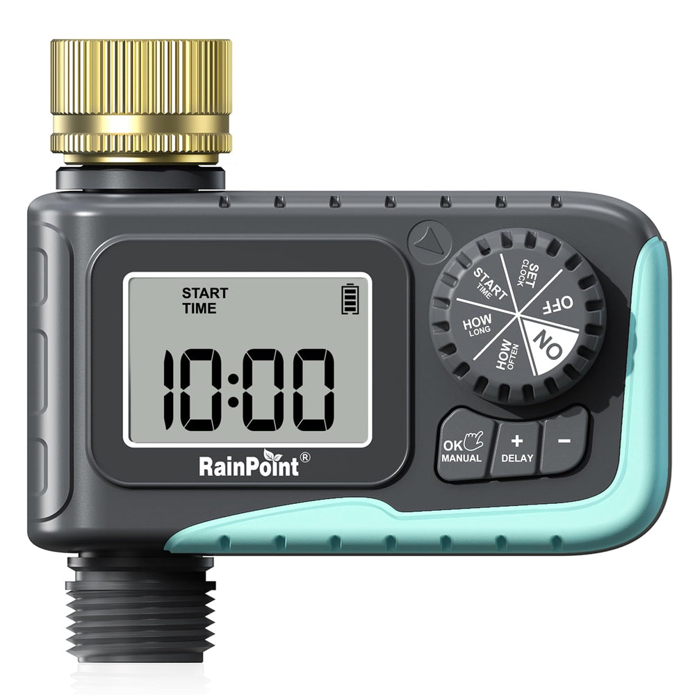 RAINPOINT front view of timer showing compact design and clear labeling for easy setup