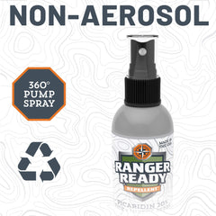 Ranger Ready comparación de tamaño 3.4 oz junto a objetos de viaje
