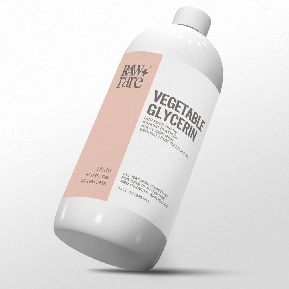 Raw Plus Rare botella frontal de glicerina 32 oz mostrando envase seguro y práctico
